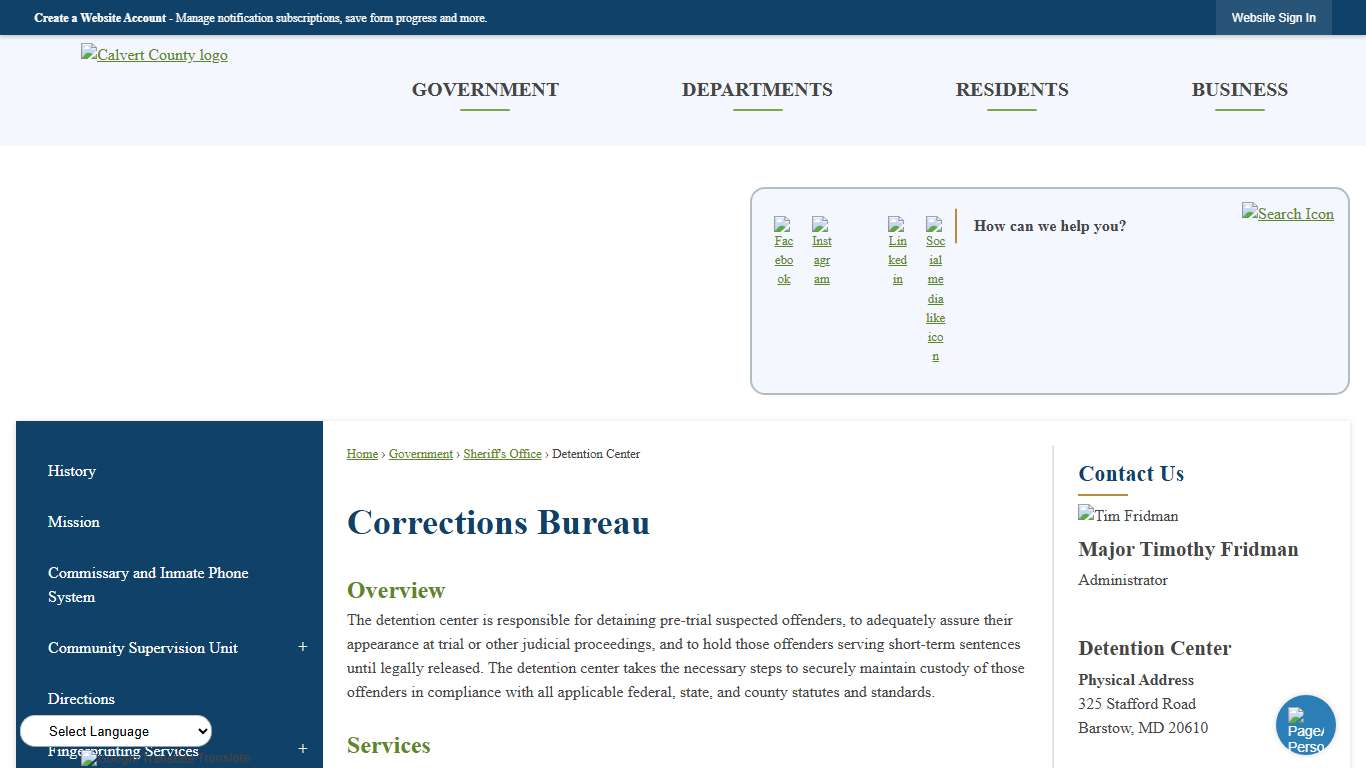 Corrections Bureau | Calvert County, MD - Official Website