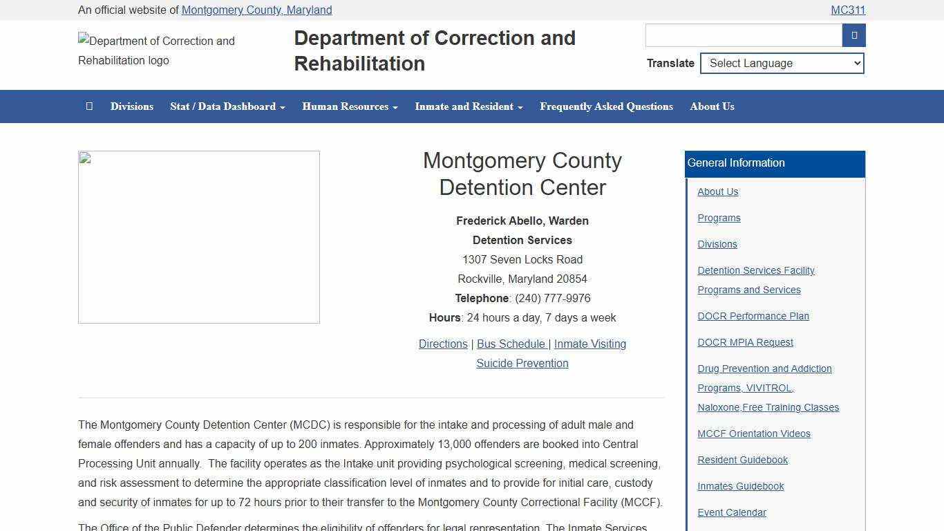 Montgomery County Detention Center (MCDC) - Seven Locks Road – Department of Correction and Rehabilitation, Montgomery County Maryland