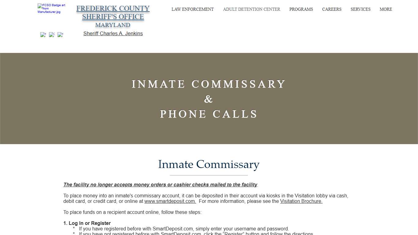 Frederick County Sheriff's Office, MD | Inmate Commissary & Phones